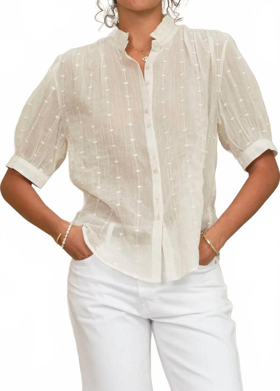 NEW M.A.B.E. alli emb short sleeve top in ecru